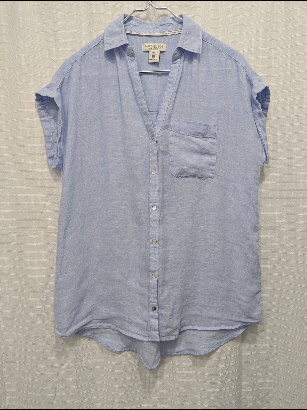 Rachel Zoe Light Blue Button-Front 100% Linen Top Size Small